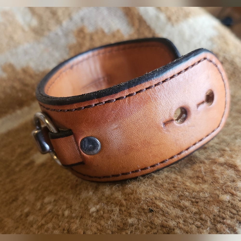 Rebecca Ray Snaffle Bit Cuff, Tan Leather, Equestrian Horse Girl Cuff Bracelet - Picture 6 of 8